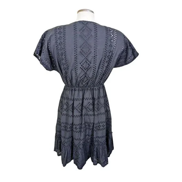 Valentina Naldi Eyelet Baby Doll Dress Size L Black Ruffle Italy Y2K Whimsigoth - Picture 5 of 7